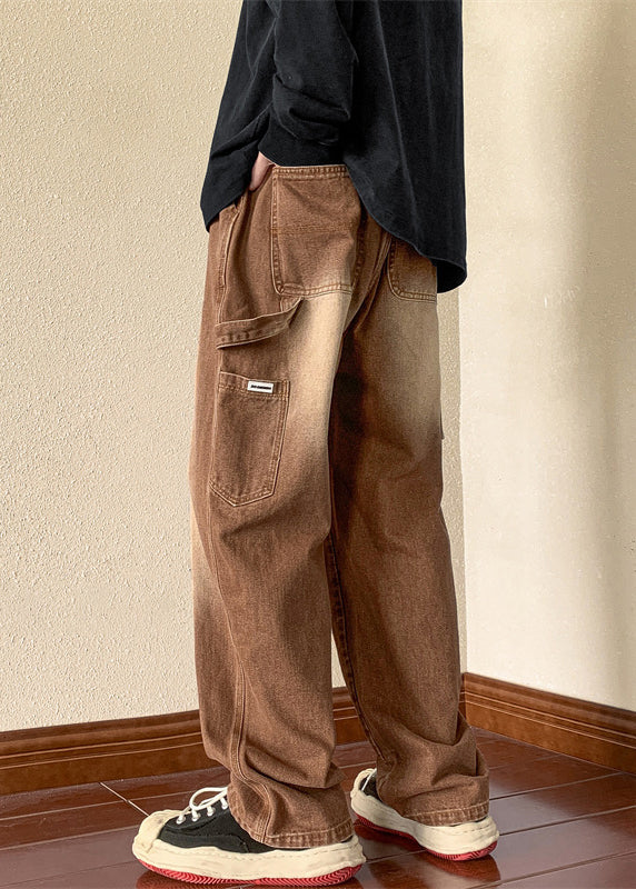 Denim New Spring Men Brown Waist Pants Pockets Elastic FashionChic