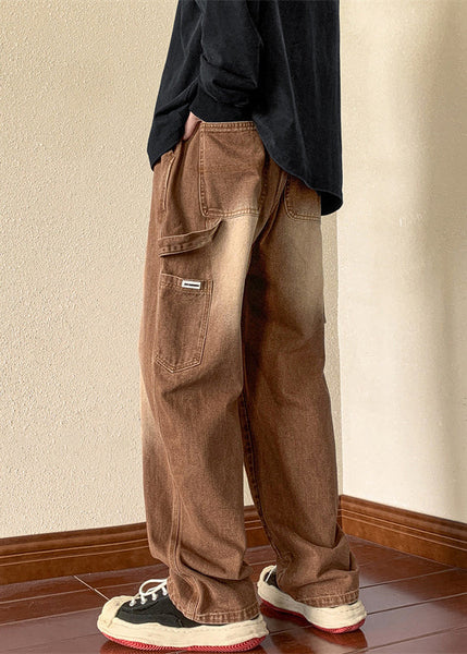 Denim New Spring Men Brown Waist Pants Pockets Elastic FashionChic