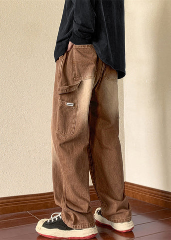 Denim New Spring Men Brown Waist Pants Pockets Elastic FashionChic