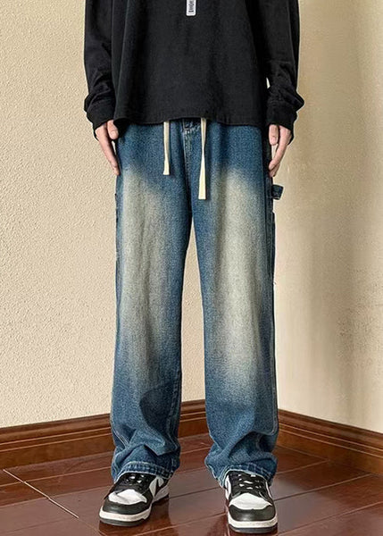 Denim New Spring Men Brown Waist Pants Pockets Elastic FashionChic