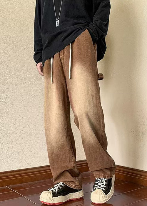 Denim New Spring Men Brown Waist Pants Pockets Elastic FashionChic