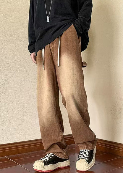 Denim New Spring Men Brown Waist Pants Pockets Elastic FashionChic
