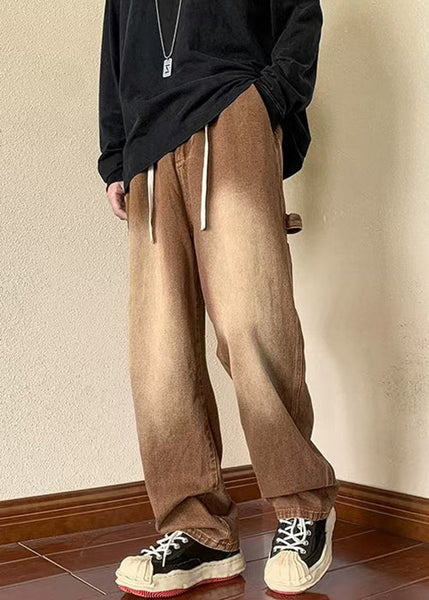 Denim New Spring Men Brown Waist Pants Pockets Elastic FashionChic