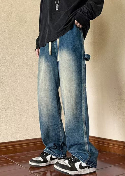 Denim New Spring Men Brown Waist Pants Pockets Elastic FashionChic