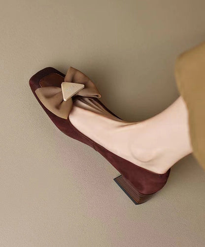 New Brown Suede Penny Loafers Splicing Bow Square Toe RI034 ABC