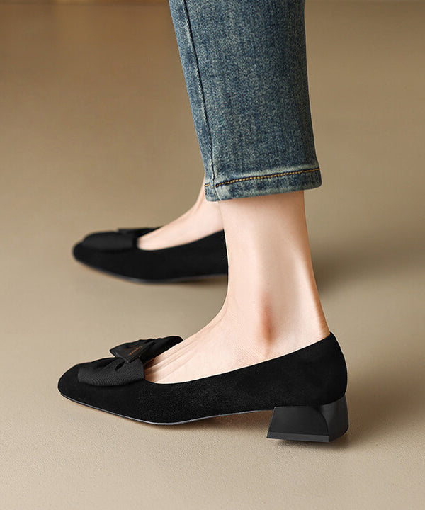 New Brown Suede Penny Loafers Splicing Bow Square Toe RI034 ABC