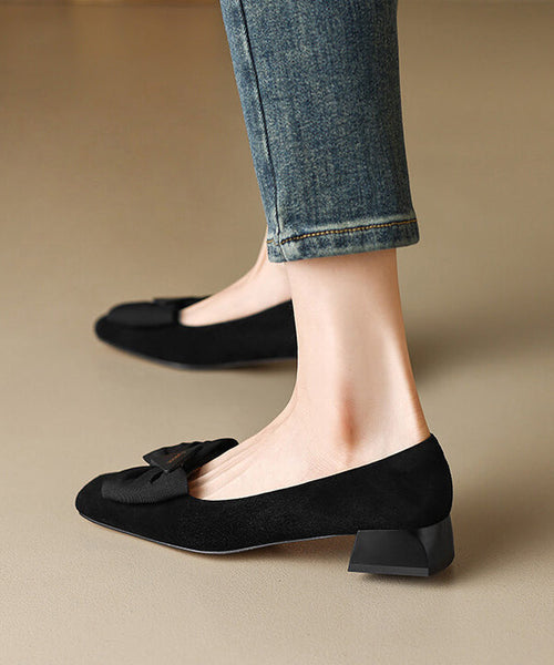 New Brown Suede Penny Loafers Splicing Bow Square Toe RI034 ABC