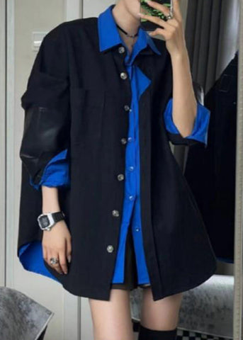 Shirt Blue New And Spring Two Set Butto Piece Black Coats FashionChic