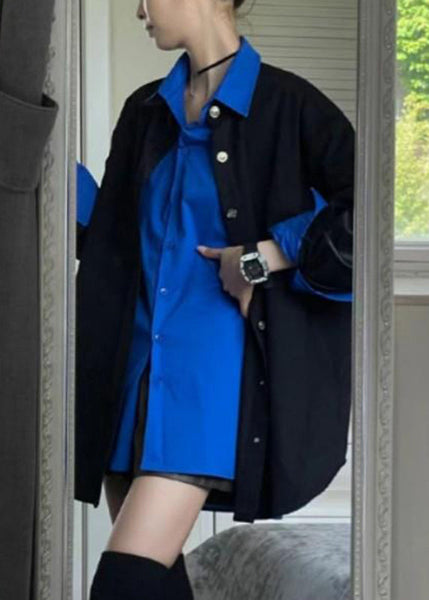 Shirt Blue New And Spring Two Set Butto Piece Black Coats FashionChic