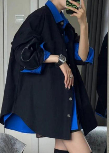 Shirt Blue New And Spring Two Set Butto Piece Black Coats FashionChic