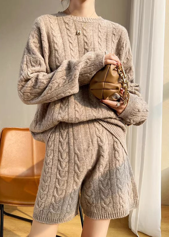 New Camel O Neck Solid Cozy Wool Knit Two Pieces Set Winter WQ041 OL-TPIEC241031