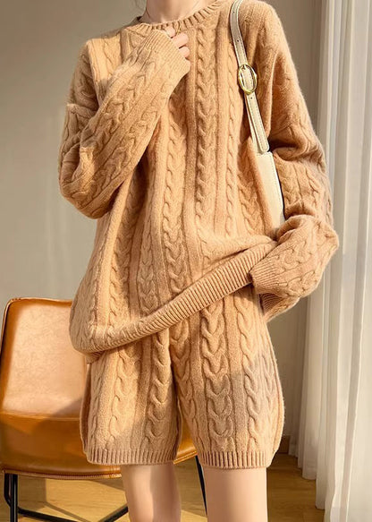 New Camel O Neck Solid Cozy Wool Knit Two Pieces Set Winter WQ041 OL-TPIEC241031