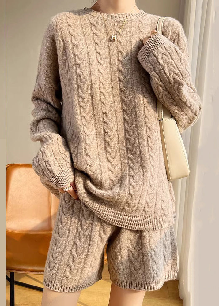 New Camel O Neck Solid Cozy Wool Knit Two Pieces Set Winter WQ041 OL-TPIEC241031