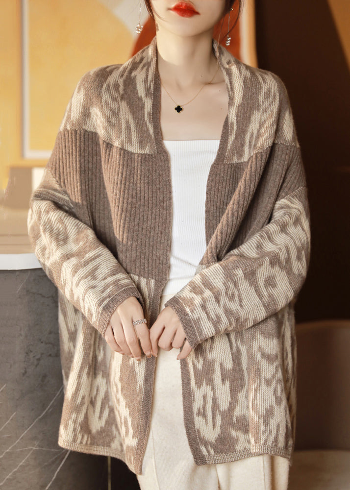 New Camel Pockets Patchwork Wool Knit Cardigan Batwing Sleeve Ada Fashion