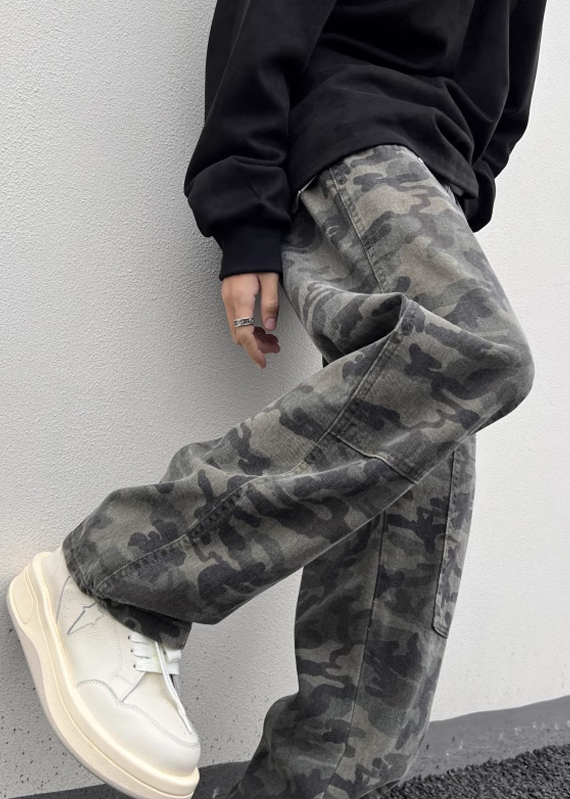 Camouflage Waist Men Warm High Spring Pockets New Pants Fleece FashionChic