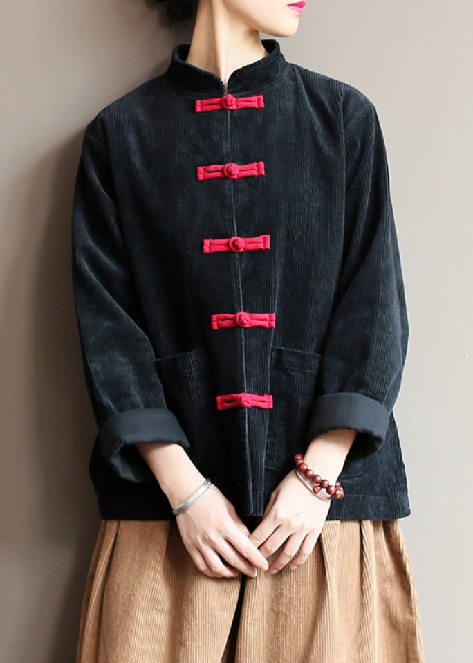 New Caramel Stand Collar Button Pockets Corduroy Coats Fall QG042 OM-CTS241016