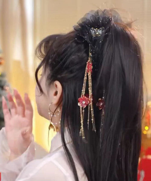 Tulle Hairpin New Butterfly Floral Tassel Zircon Champagne FashionChic