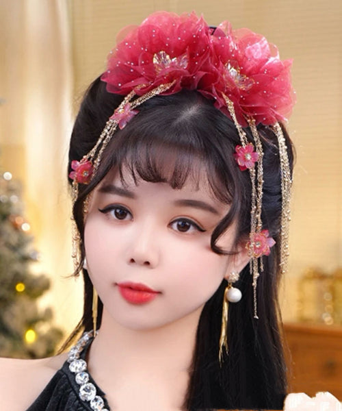 Tulle Hairpin New Butterfly Floral Tassel Zircon Champagne FashionChic