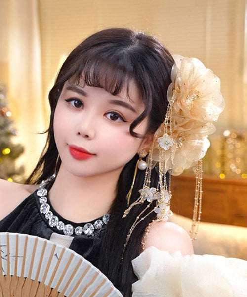 Tulle Hairpin New Butterfly Floral Tassel Zircon Champagne FashionChic