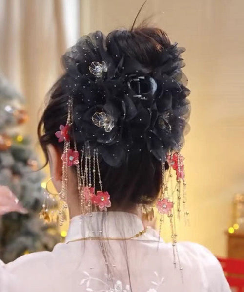 Tulle Hairpin New Butterfly Floral Tassel Zircon Champagne FashionChic