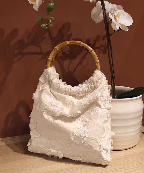 New Style Tassel Cotton Chinese Tote Embroidery Bag Beige FashionChic