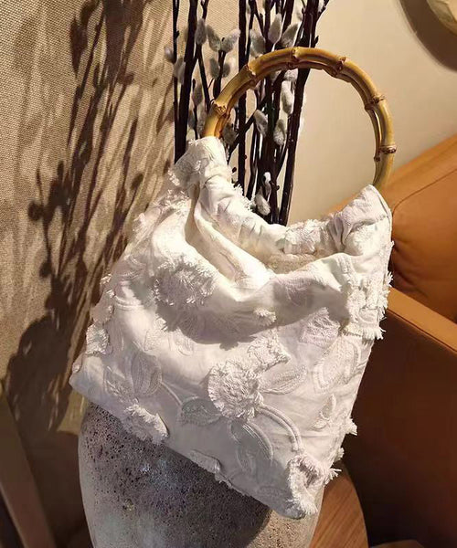 New Style Tassel Cotton Chinese Tote Embroidery Bag Beige FashionChic