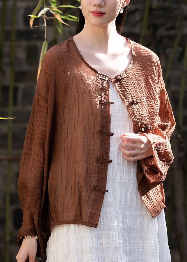 New Chinese Style Coffee Summer Thin Outerwear Cardigan LK026 GK-CDG240710