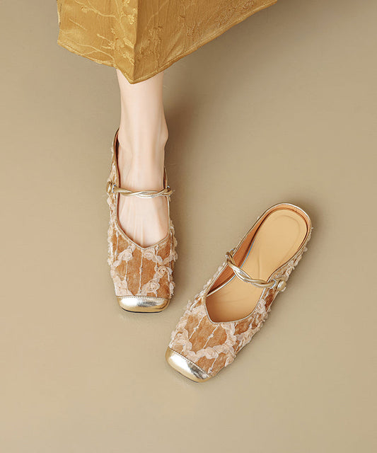 Ruffled New Apricot Style Cowhide Leather Chinese Fashion Print FashionChic