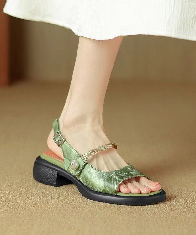 New Chinese Style Green Chunky Heel Retro Sandals Peep Toe KJ066 Shoe-LX240714