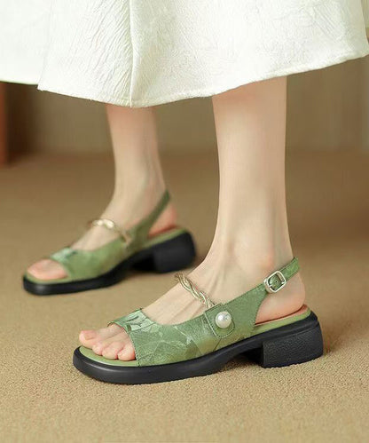 New Chinese Style Green Chunky Heel Retro Sandals Peep Toe KJ066 Shoe-LX240714