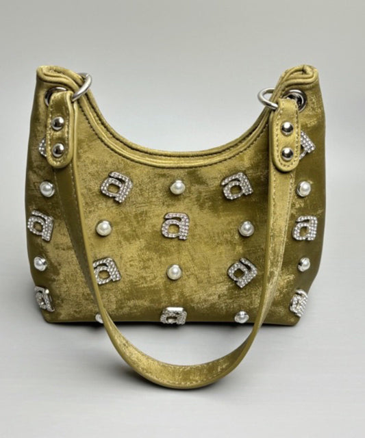 New Chinese Style Green Silk Rhinestone Letter Shoulder Bag II039 Bag-BGS240825