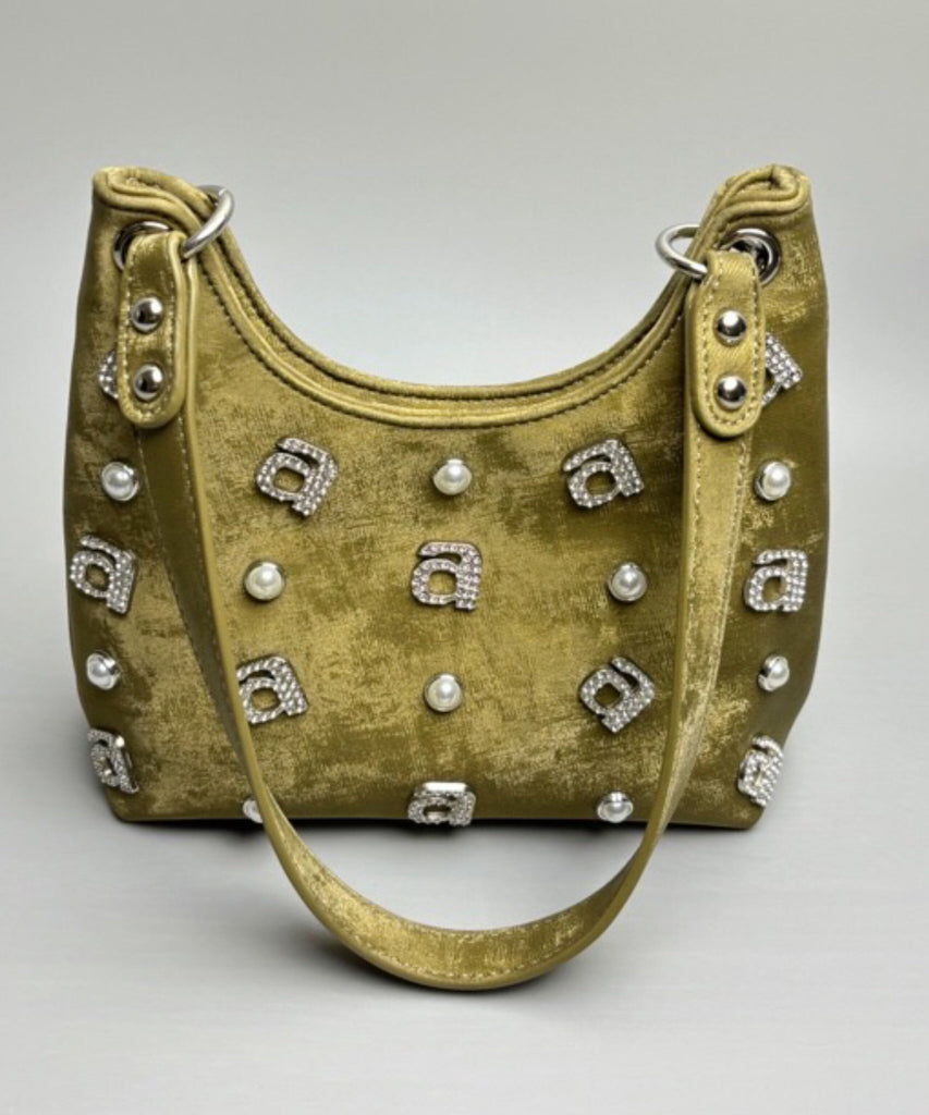 New Chinese Style Green Silk Rhinestone Letter Shoulder Bag II039 Bag-BGS240825