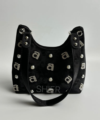 New Chinese Style Green Silk Rhinestone Letter Shoulder Bag II039 Bag-BGS240825