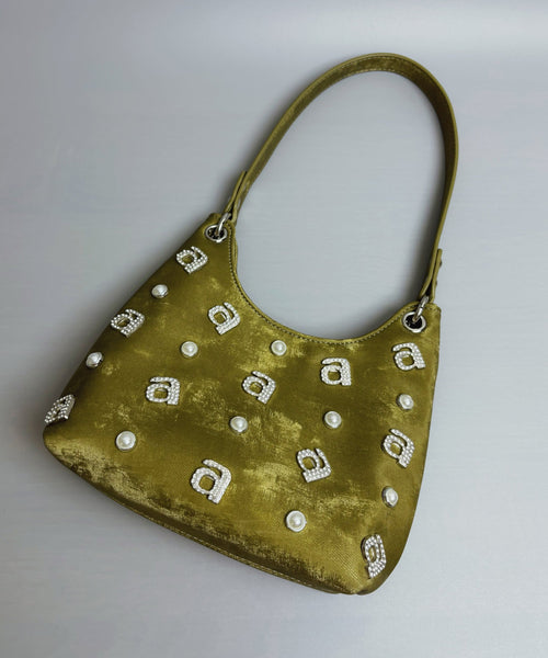 New Chinese Style Green Silk Rhinestone Letter Shoulder Bag II039 Bag-BGS240825
