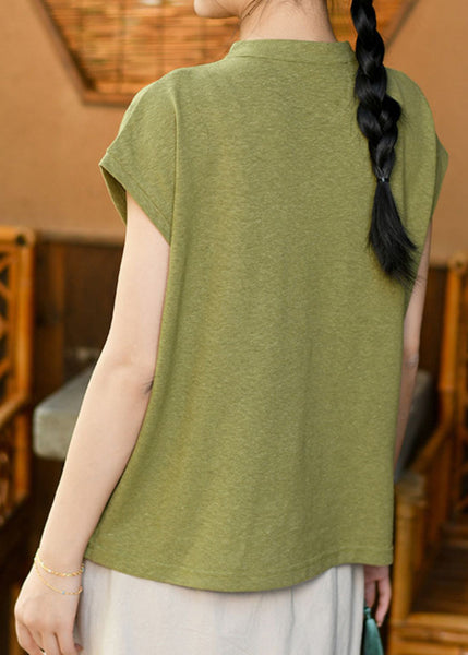 New Chinese Style Green Stand Collar T Shirt Short Sleeved LK024 GK-STP240710