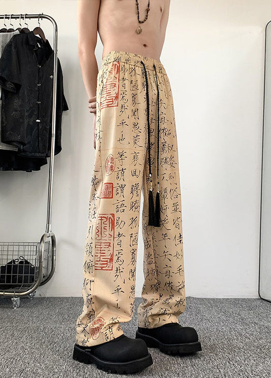 New Chinese Style Printed Ice Silk Men's Wide Leg Pants Summer YT046 Men-Silk-MENP240721