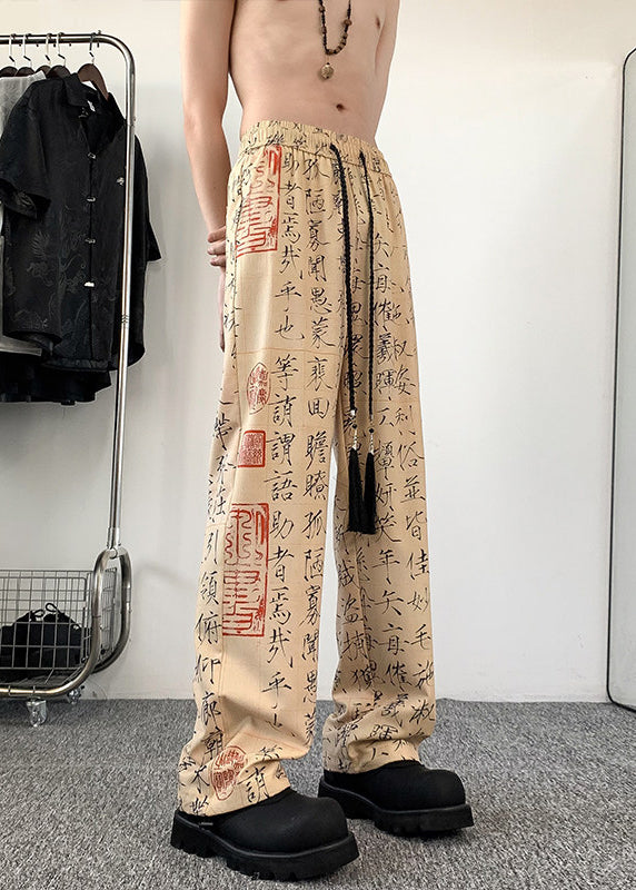 New Chinese Style Printed Ice Silk Men's Wide Leg Pants Summer YT046 Men-Silk-MENP240721