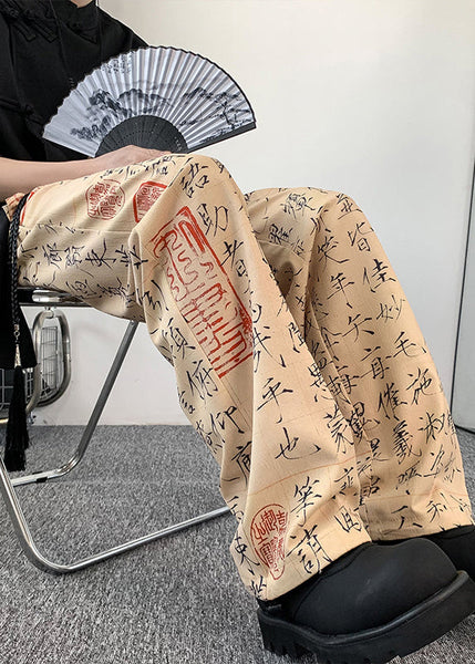 New Chinese Style Printed Ice Silk Men's Wide Leg Pants Summer YT046 Men-Silk-MENP240721