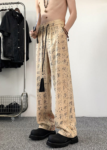 New Chinese Style Printed Ice Silk Men's Wide Leg Pants Summer YT046 Men-Silk-MENP240721