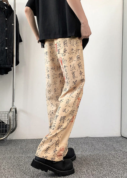 New Chinese Style Printed Ice Silk Men's Wide Leg Pants Summer YT046 Men-Silk-MENP240721