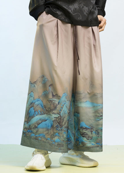 New Chinese Style Thousand Mile Jiangshan Printed Men Wide Leg Pants SA008 Men-casual-MENCP240726