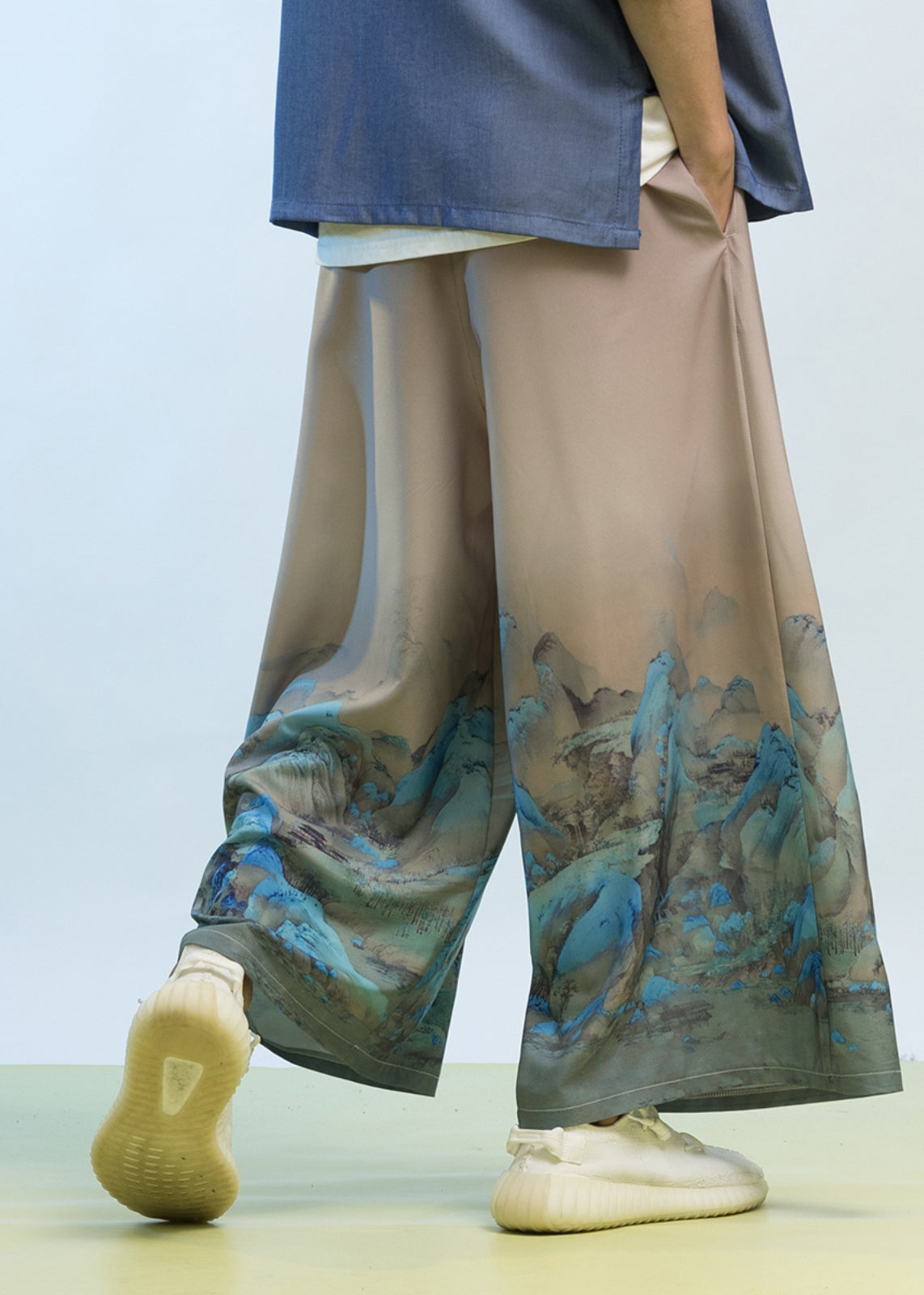 New Chinese Style Thousand Mile Jiangshan Printed Men Wide Leg Pants SA008 Men-casual-MENCP240726