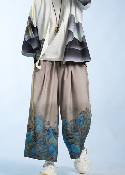 New Chinese Style Thousand Mile Jiangshan Printed Men Wide Leg Pants SA008 Men-casual-MENCP240726
