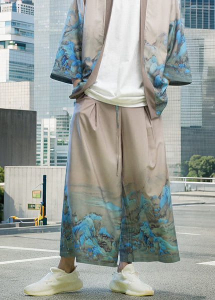 New Chinese Style Thousand Mile Jiangshan Printed Men Wide Leg Pants SA008 Men-casual-MENCP240726