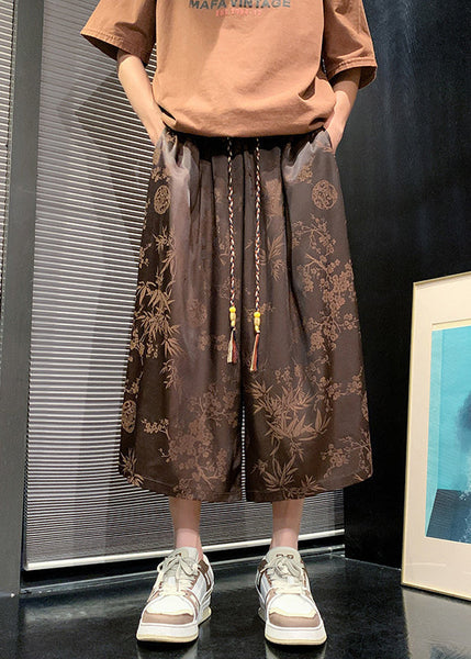 New Chocolate Pockets Print Ice Silk Men Crop Pants Summer SA038 Men-casual-MENCP240726