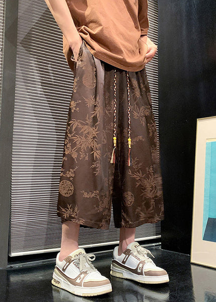 New Chocolate Pockets Print Ice Silk Men Crop Pants Summer SA038 Men-casual-MENCP240726