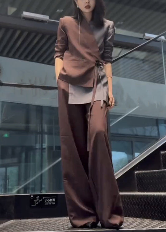 Patchwork Set Asymmetrical Two Lace Pieces Coffee Cotton Up New FashionChic