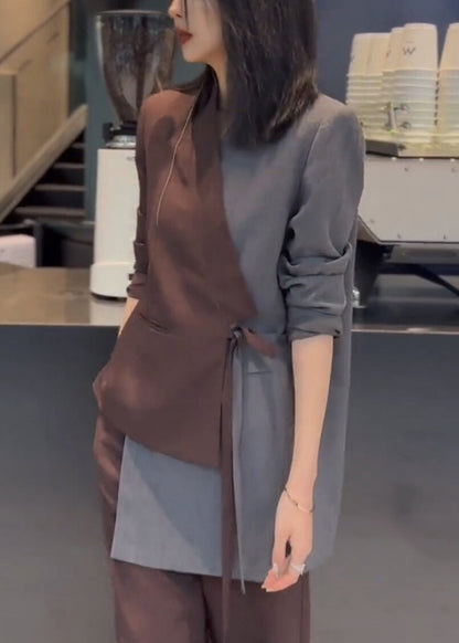 Patchwork Set Asymmetrical Two Lace Pieces Coffee Cotton Up New FashionChic