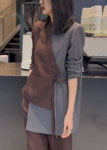 Patchwork Set Asymmetrical Two Lace Pieces Coffee Cotton Up New FashionChic