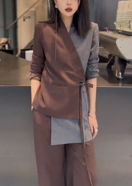 Patchwork Set Asymmetrical Two Lace Pieces Coffee Cotton Up New FashionChic